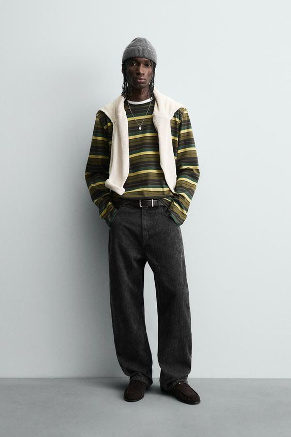 ZARA БРЮКИ BAGGY FIT С ПРИНТОМ И ЭФФЕКТОМ ПОТЕРТОСТИ, ТЕМНО-СЕРЫЙ