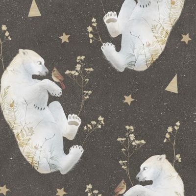 Зимние белые мишки с птичками