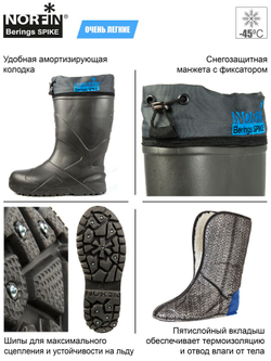 Сапоги зим. Norfin BERINGS SPIKE с манж. и шипами антрац. -45С EVA р.38-39