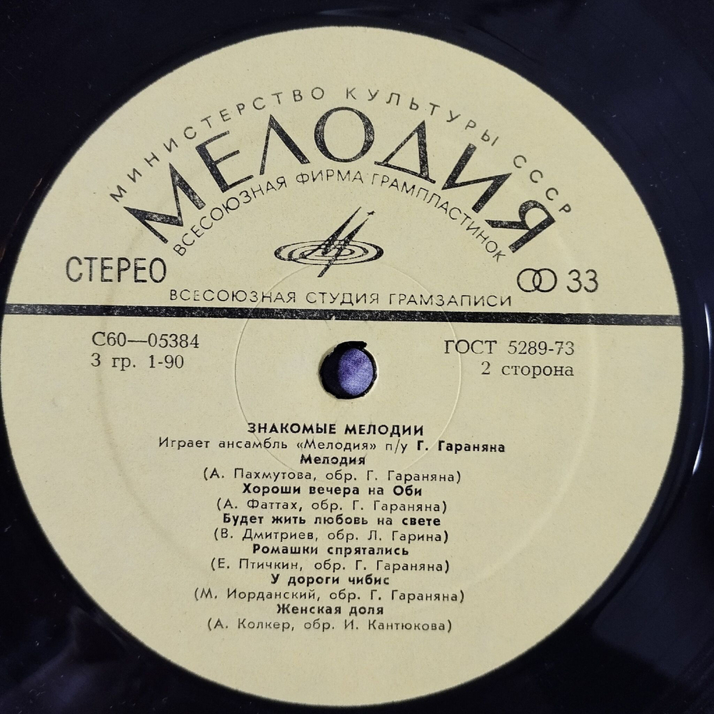 Винтажная виниловая пластинка LP Ансамбль Мелодия Знакомые Мелодии (СССР 1974)