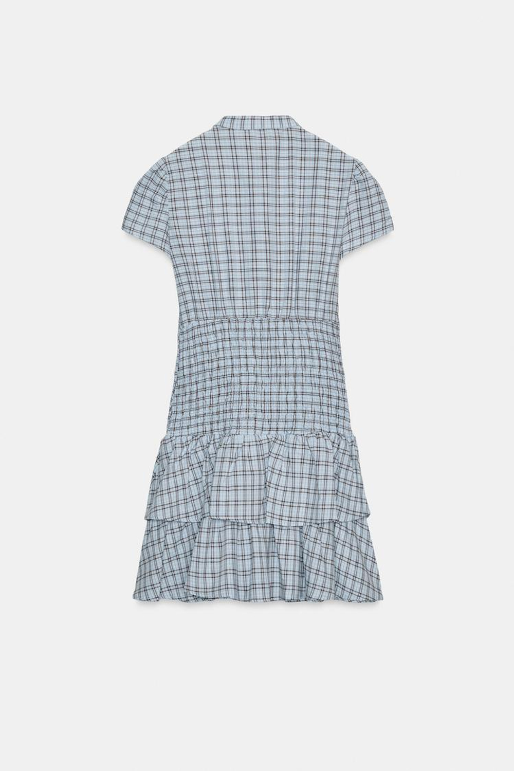 ZARA КОРОТКОЕ ПЛАТЬЕ В КЛЕТКУ С ВОЛАНАМИ, КОРИЧНЕВО-СИНИЙ