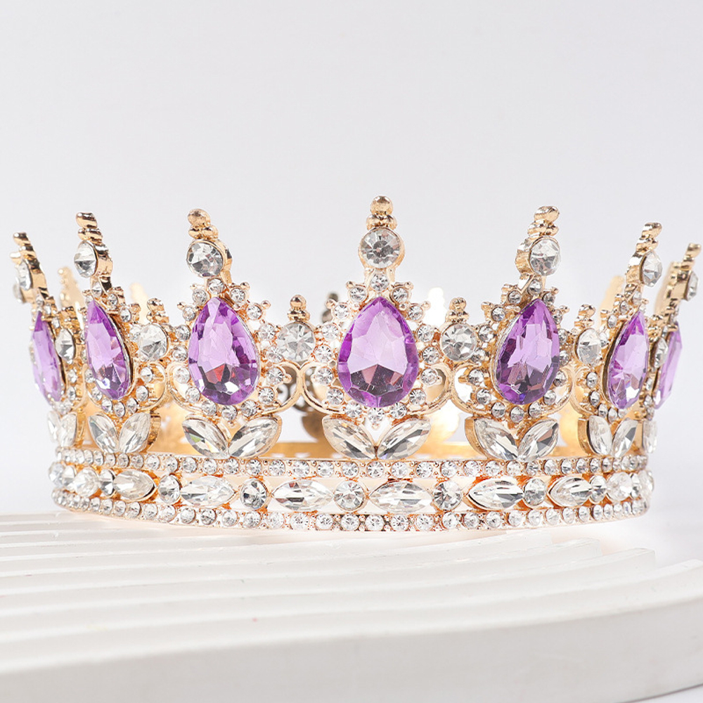 Декоративная корона на торт, золото (Сиреневые камни)