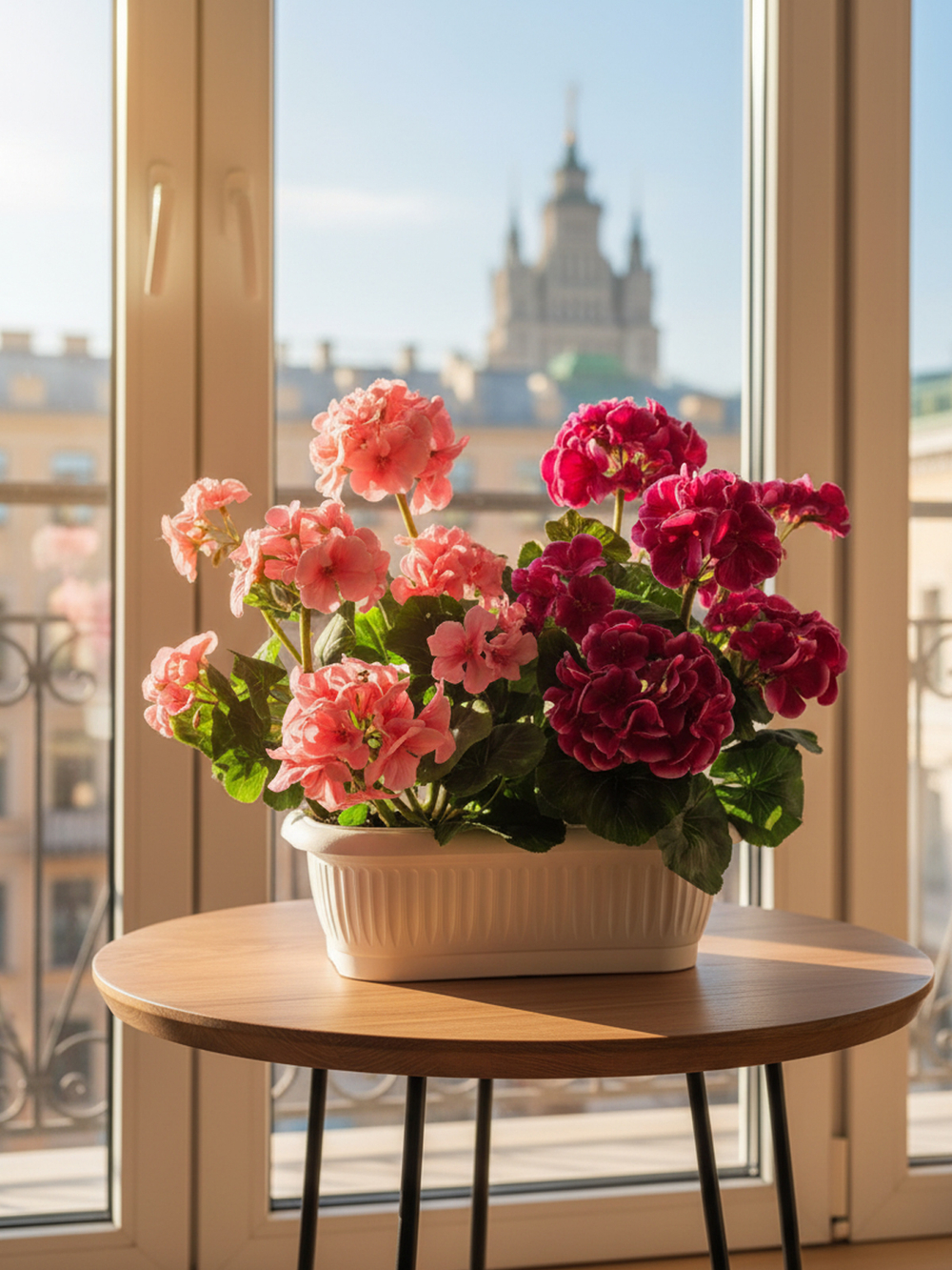 Искусственные цветы Герань вишнево-розовая 40см в балконном ящике