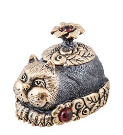 Народные промыслы AM-3955 Шкатулка «Кот в цветах» (латунь, янтарь)