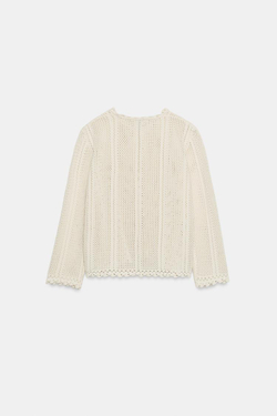 ZARA ВЯЗАНЫЙ КАРДИГАН С УЗОРОМ POINTELLE, ЭКРЮ