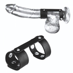 Двойной поддерживаюший ремень для пениса с заклепками (Цвет: черный)