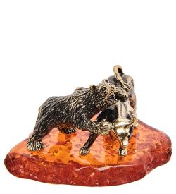 AM-3035 Фигурка «Медведь и бык» (латунь, янтарь)