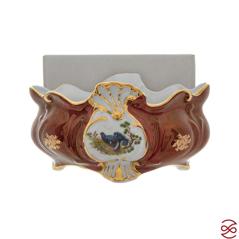 Фруктовница ладья 22 см на ножке Охота красная