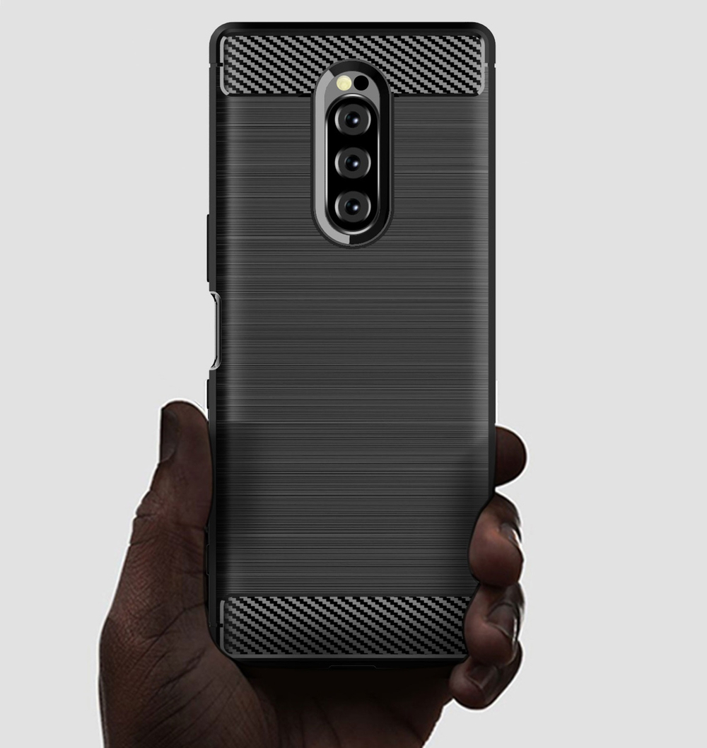 Чехол на Sony Xperia 1 цвет Black (черный), серия Carbon от Caseport