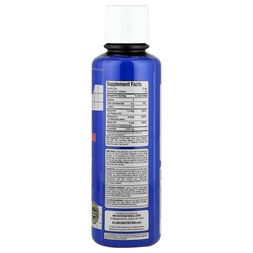ALLMAX, жидкий L-карнитин 1500, голубая малина, 473 мл (16 уний)