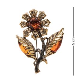 AM-2651 Брошь «Цветок Георгин» (латунь, янтарь)