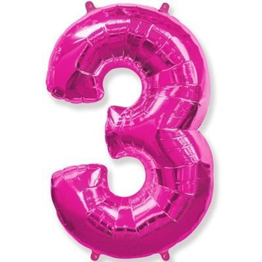 Шар фольгированный ЦИФРА &quot;3&quot; 40&quot; Fuchsia с гелием