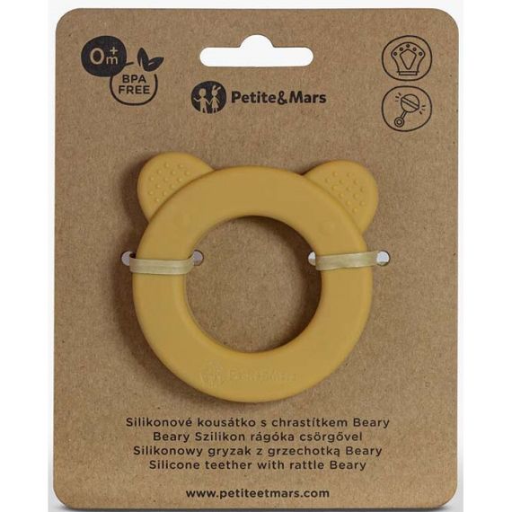 Damaq qaşıyıcı\PETITE&amp;MARS Silicone teether with rattle Beary Intense Ochre 0m+