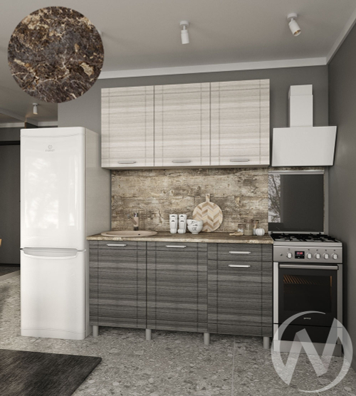 Кухня Салли 1.5м (корпус белый/сандал белый; сандал серый) 38мм королевский опал