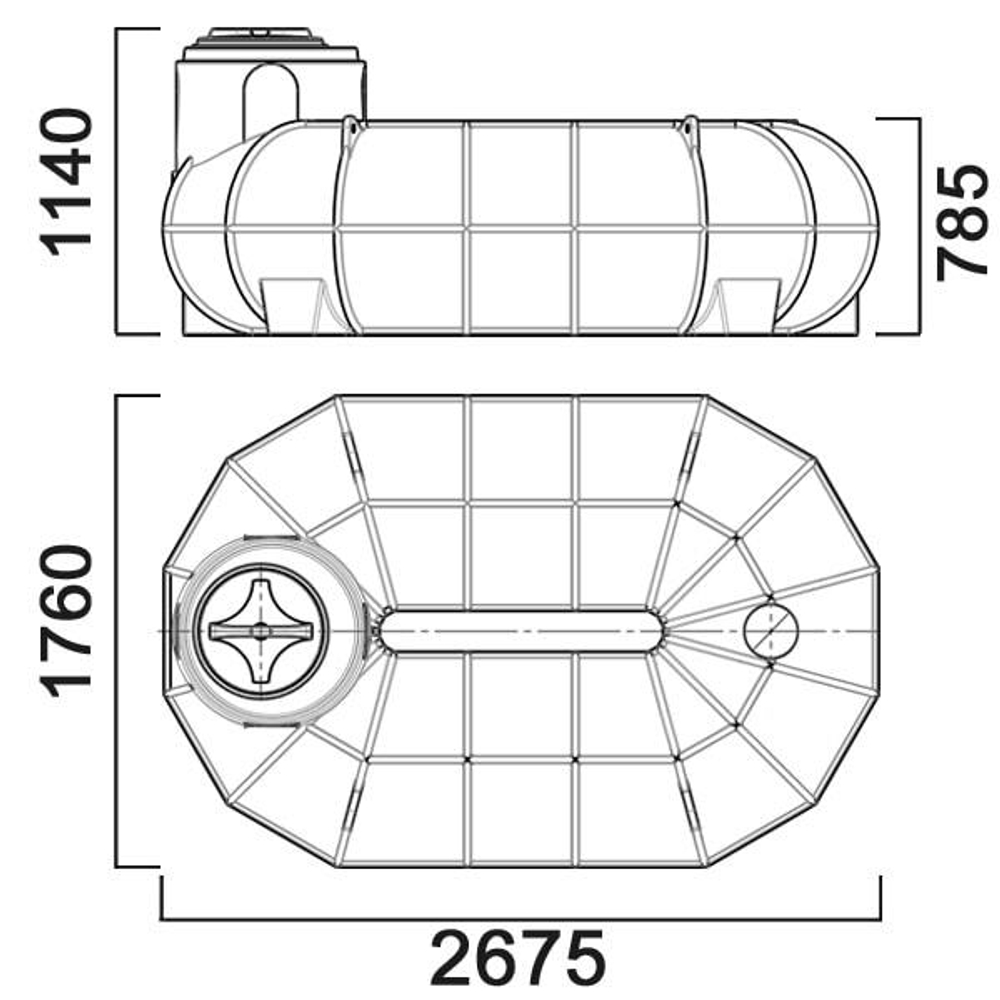 Резервуар О-образный 2000 л для наземного хранения жидкостей, с дыхательным клапаном Анион 2000 л. горизонтальный (2675x1760x1140см;синий) - арт.559481