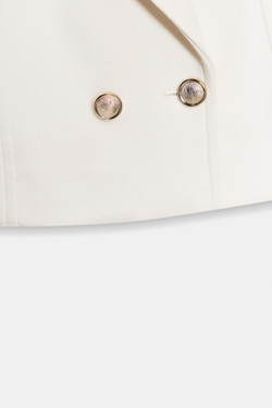 ZARA КОРОТКИЙ ДВУБОРТНЫЙ БЛЕЙЗЕР, ЭКРЮ