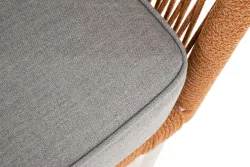 "Канны" диван 2-местный плетеный из роупа, каркас алюминий светло-серый (RAL7035) муар, роуп оранжевый меланж круглый, ткань светло-серая