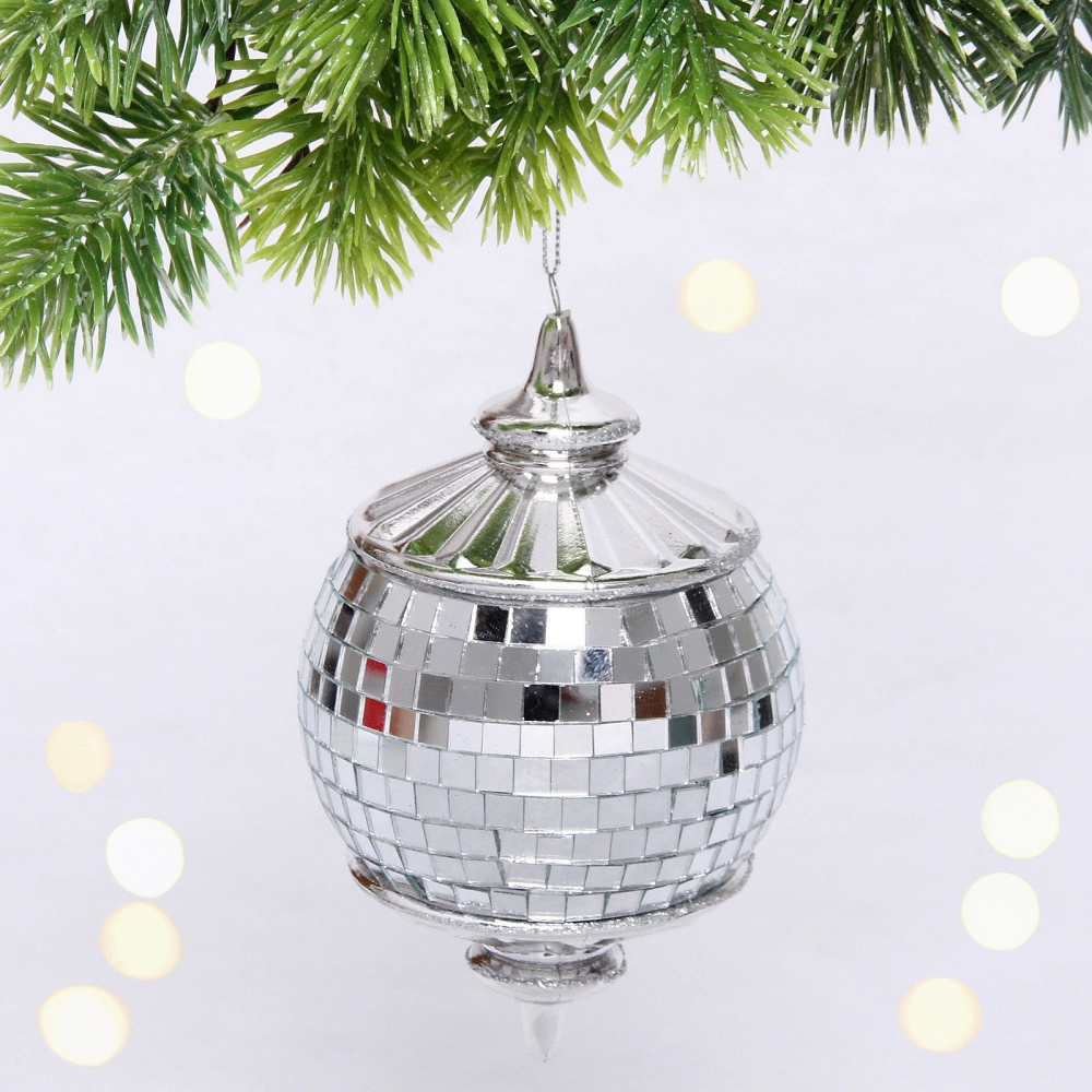Елочная игрушка «Новогодняя дискотека» 8*8*13 см, серебро