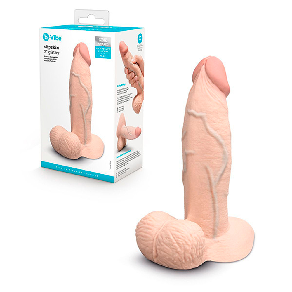 Телесный анальный фаллоимитатор 17,8см b-Vibe Slipskin Girthy BV-056-CRM