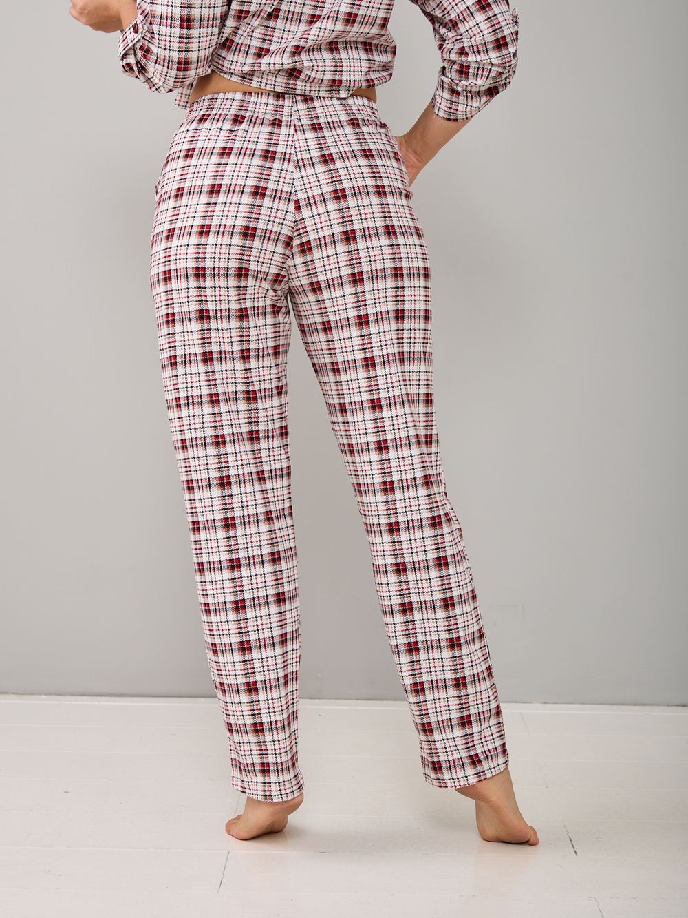 Брюки Б-18/бордо-бежклетка