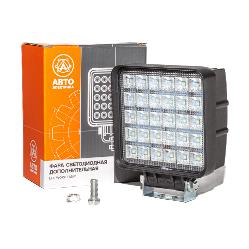 Фара светодиодная дополнительная, квадратная 110*65*140, рассеянный свет, 30 диодов, крепление по центру, 90 Вт, 10-30 В