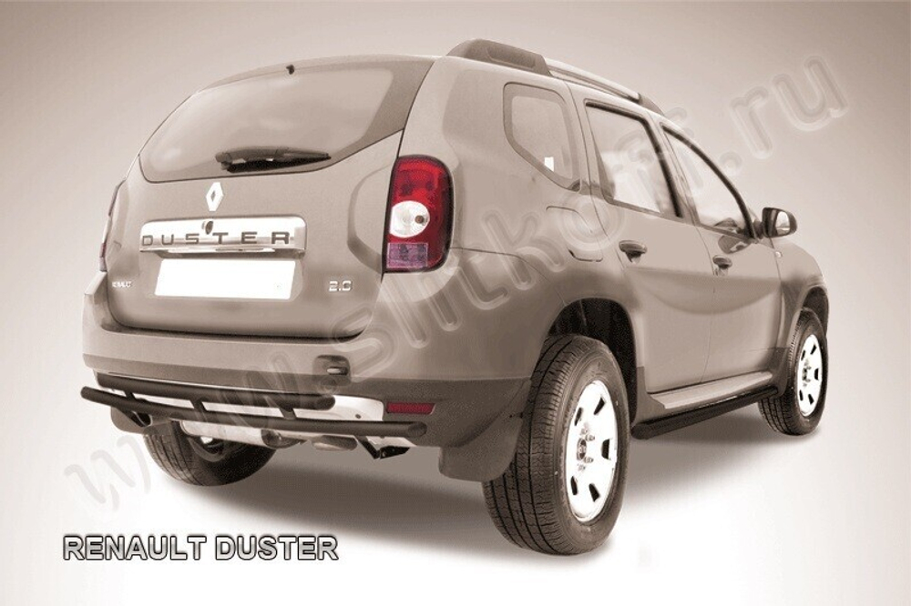 Защита заднего бампера Renault Duster (2010-2015) d42+d42 серебристая