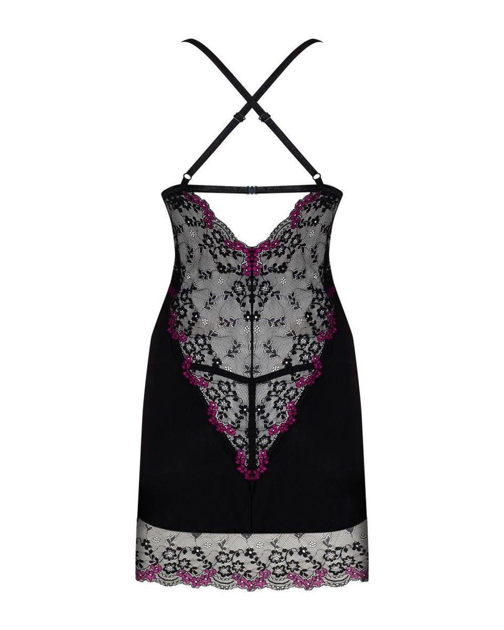 Роскошная короткая сорочка Vanessme с кружевными вставками (Размер: S-M) (Цвет: черный)