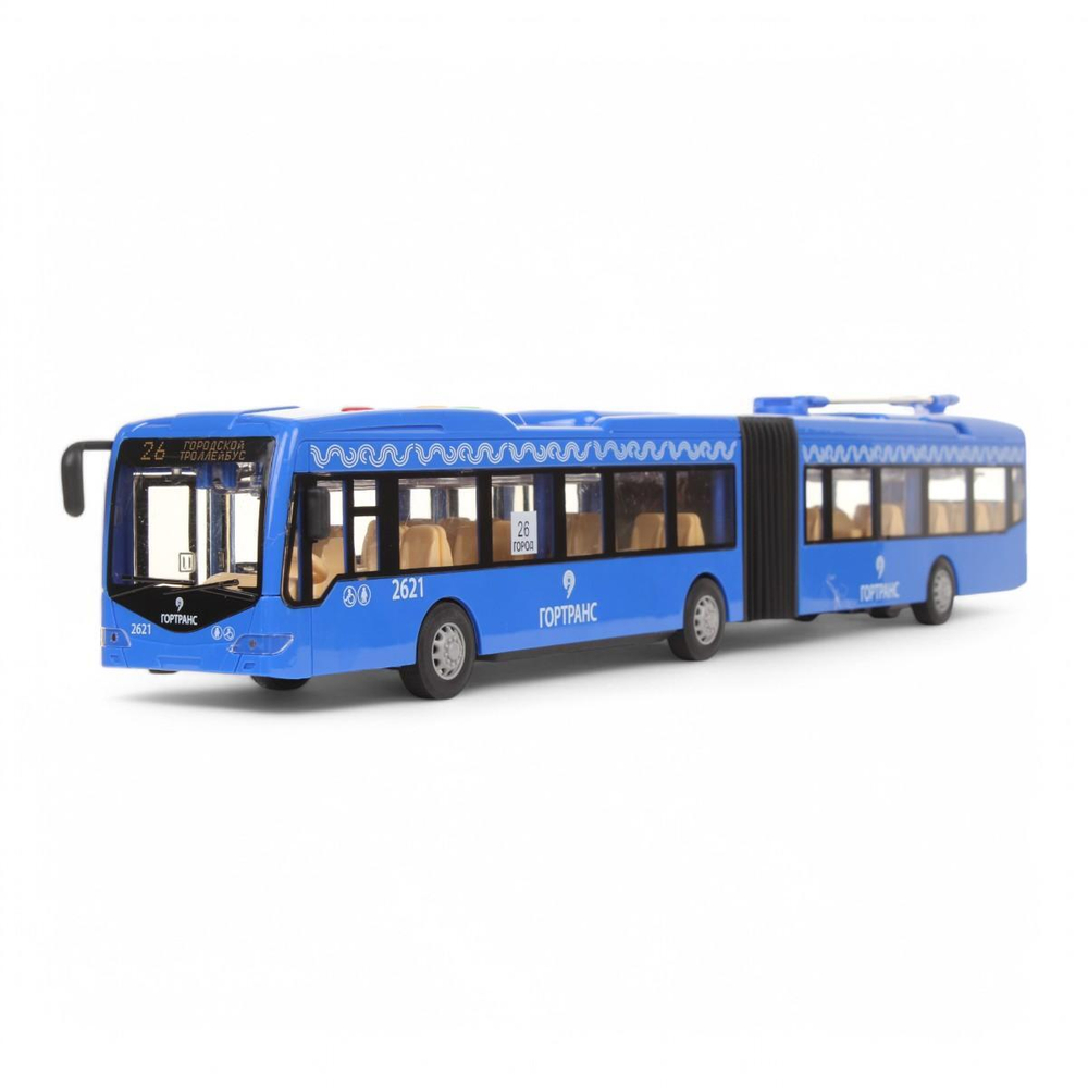Модель ин. пласт. "Троллейбус" 45см, свет-звук, двери, син, коробка TROL-45PL-BU (Технопарк)