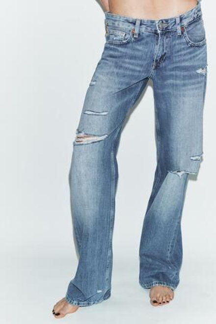 ZARA ДЖИНСЫ TRF WIDE-LEG С НИЗКОЙ ПОСАДКОЙ, СИНИЙ