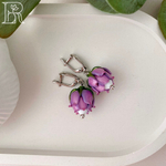 LEFIREL' Серьги серебряные женские "Ниэлла" с цветами из муранского стекла / ювелирные украшения из родированного серебра 925