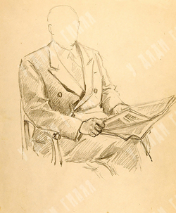 Аладжалов С. И. Три эскиза к портрету Н. Хрущева.  Бумага, карандаш. Кон. 1950-х гг.