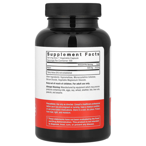 Force Factor, Ниацин, 500 мг, 100 растительных капсул