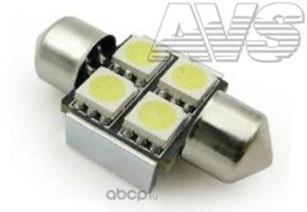Автолампа 12V C 5W SV8,5/8 31мм софитная AVS (4диода) White