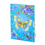 Блокнот в футляре, 14,5 см * 21,0 см, 7БЦ, Alingar, ламинация, фольга, замочек, линия, 40 л., "Бабочки и розы", синий