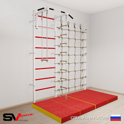 Шведская стенка Sv Sport 51840 (Турник стандарт/Лестница/Трапеция/Мат 2м/Канатный лаз)