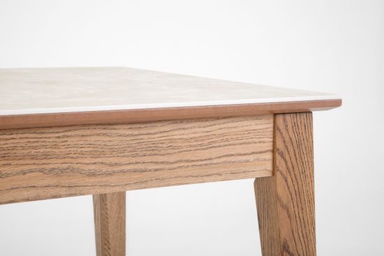 Стол Франк-М (дуб/нога светлый дуб с чёрной патиной/столешница керамика черный мрамор)