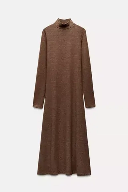 ZARA ПЛАТЬЕ МИДИ ИЗ МЯГКОЙ ТКАНИ, РОЗОВАТО-КОРИЧНЕВЫЙ