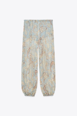 ZARA БРЮКИ С ЦВЕТОЧНЫМ ПРИНТОМ ZW COLLECTION, СЕРЫЙ