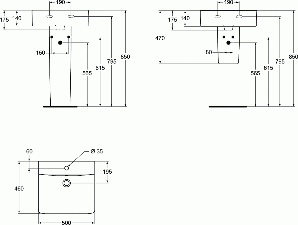 Раковина на полупьедестале Ideal Standard Connect 50 E788401 белая