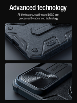 Чехол противоударный от Nillkin для смартфона iPhone 15 Pro Max, CamShield Armor Case, с кольцом и металлической защитной шторкой для камеры