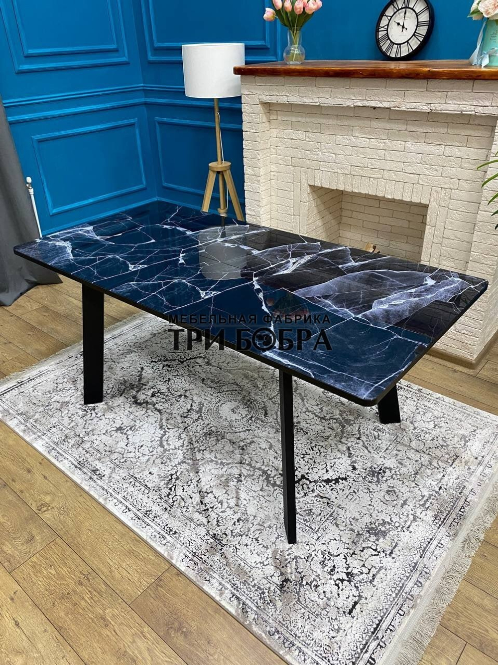 Кухонный раздвижной стол "Гранд", чёрный мрамор