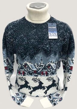 Pulltonic из шерсти и кашемира "Олени на заимке " Размеры (50-54)