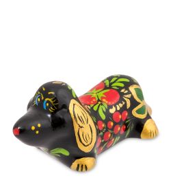 ГЛ- 971 Фигурка «Такса» нов. хохлома (Гжельский фарфор)