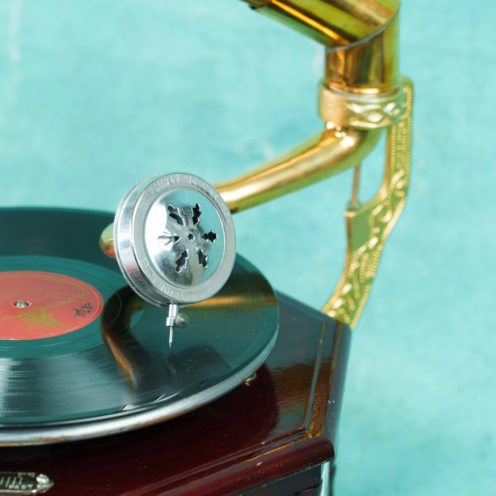 Граммофон с фарфоровыми вставками с изображением собак