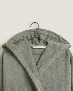 ZARA HOME ХАЛАТ ИЗ ХЛОПКА С КАПЮШОНОМ, ХАКИ