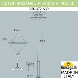 Парковый фонарь FUMAGALLI EKTOR 4000/MIDIPILAR/VIVI 3L LED-HIP V50.372.A30.LXH27
