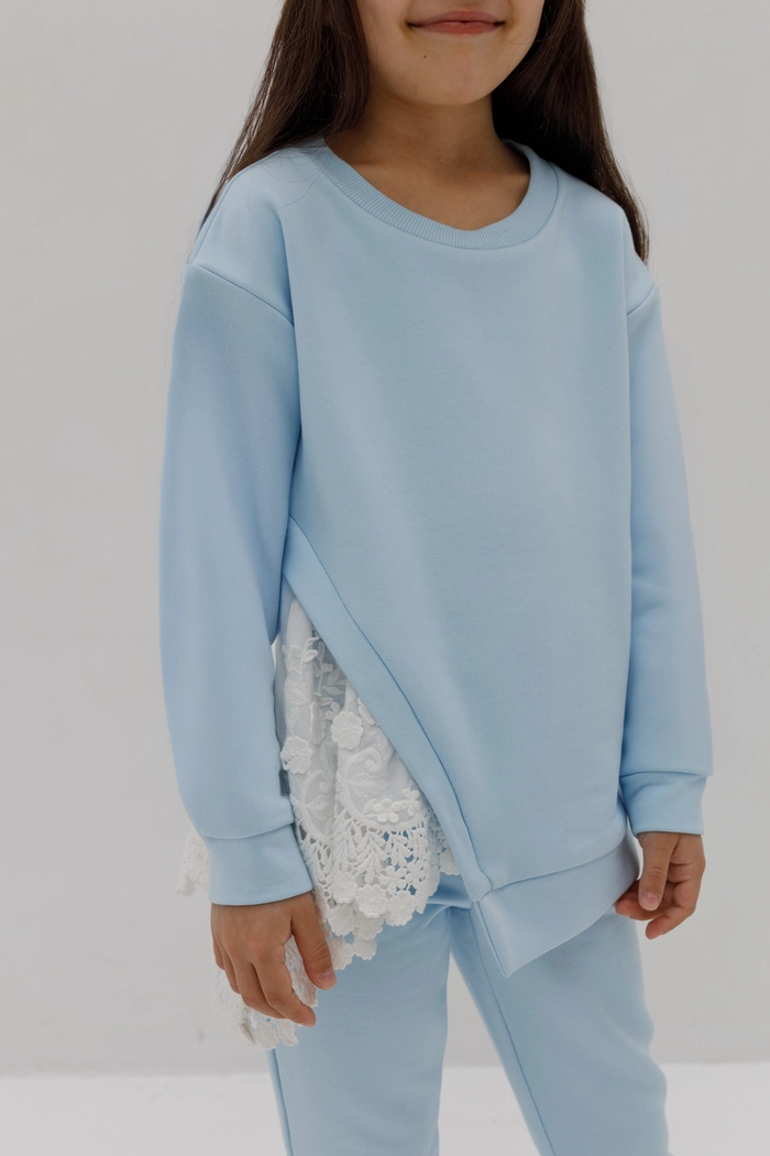 СВИТШОТ ДЕТСКИЙ ФРЕДЕРИК ГОЛУБОЙ С МОЛОЧНОЙ ОТДЕЛКОЙ