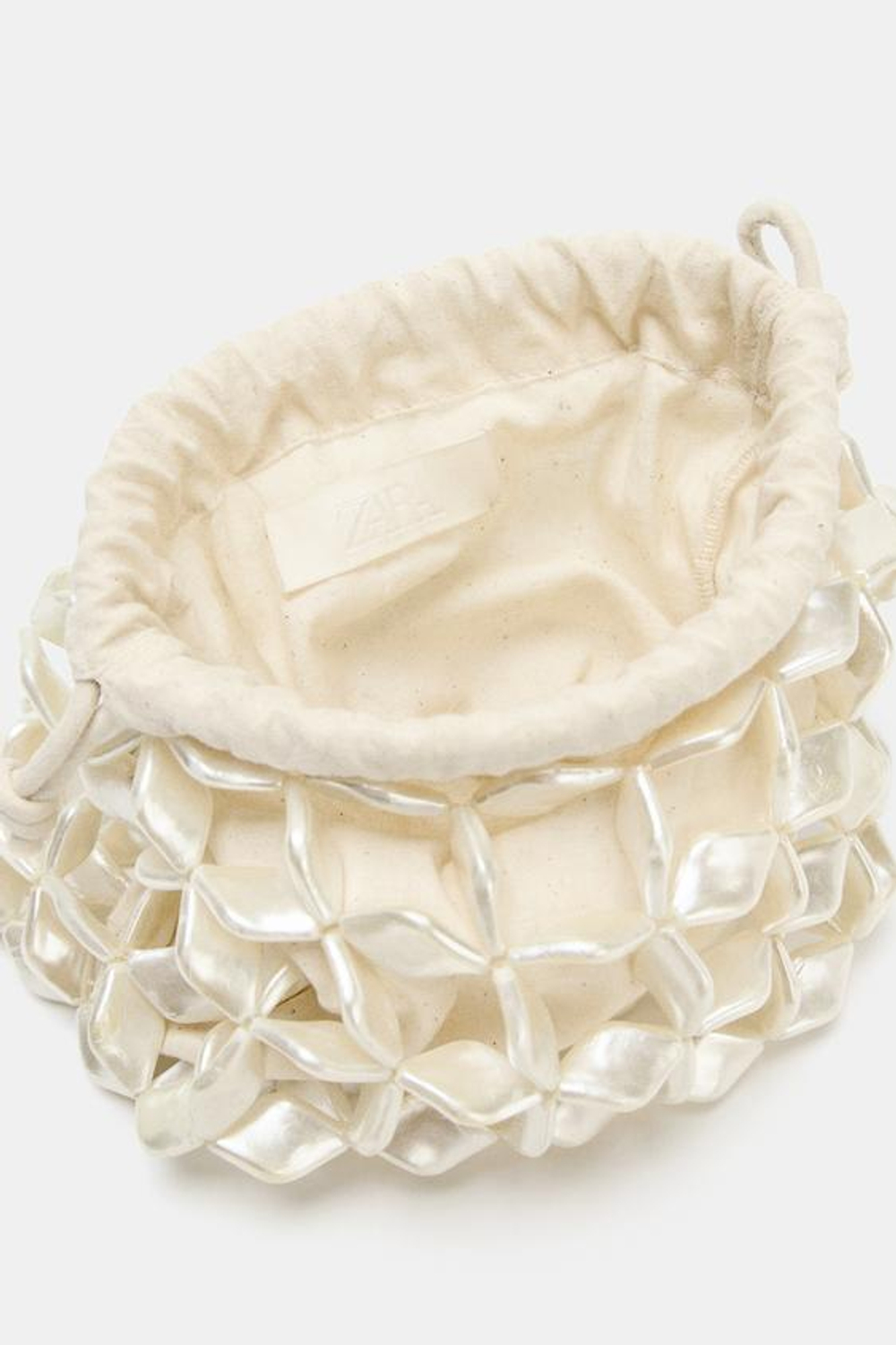 ZARA СУМКА-МЕШОК С ПЕРЛАМУТРОВЫМ ЭФФЕКТОМ, ЖЕМЧУЖНО-СЕРЫЙ