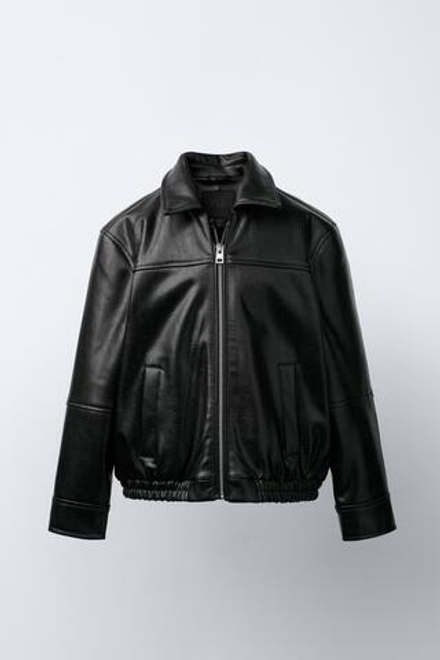 ZARA БОМБЕР ИЗ ИСКУССТВЕННОЙ КОЖИ, ЧЕРНЫЙ