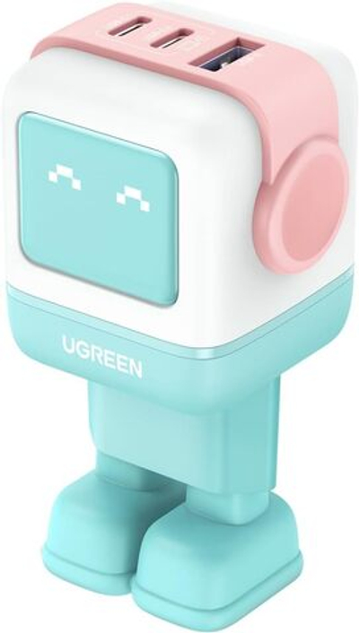 Зарядное устройство 2xUSB-C+1 USB, 65W, Nexode Robot GanN, Pink-Blue UGREEN 35855